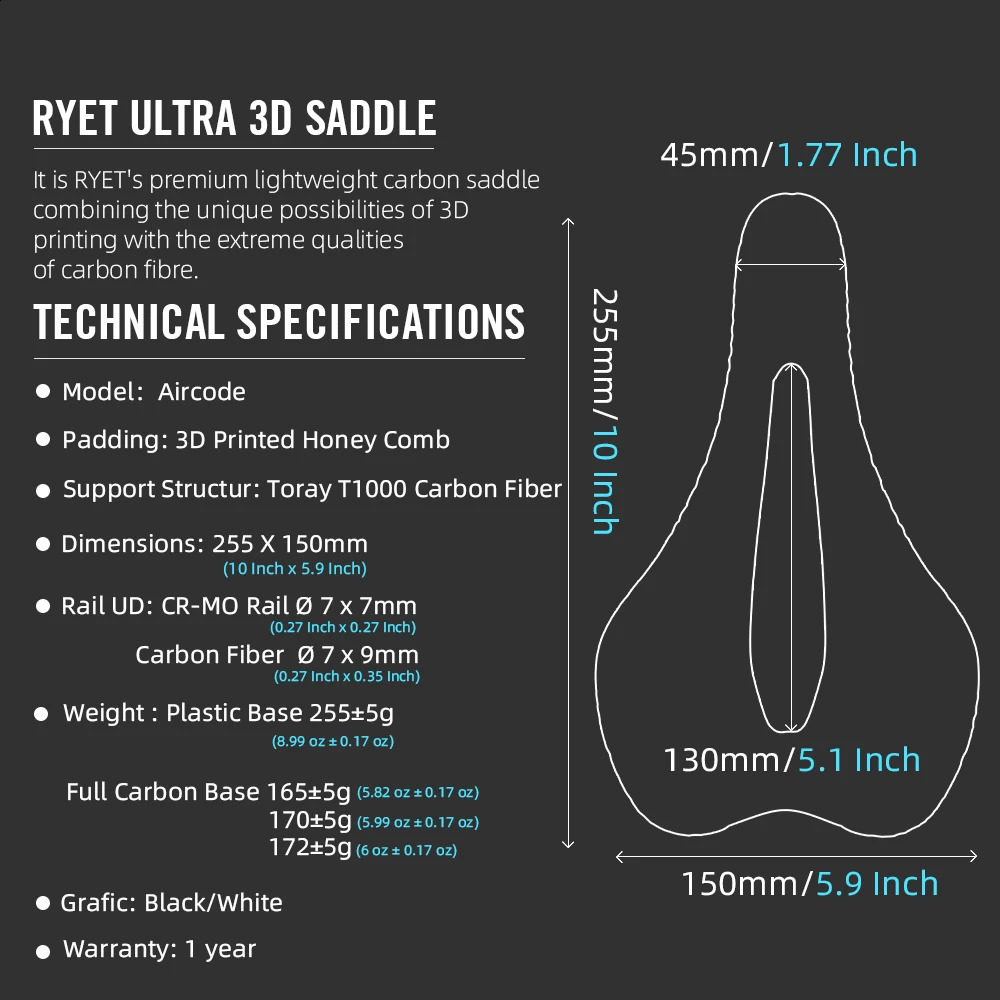 RYET 3D Printed Bike Saddle Ultralight Carbon Fiber Hollow Comfortable Breathable MTB Gravel Road Bicycle Cycling Seating Parts 250909