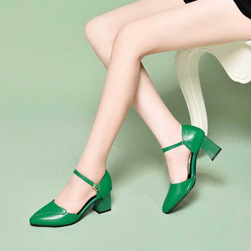 Cresfimix zapato tacon alto women fashion green pu leather high heel shoes ladies casual sweet buckle strap office heels a5983 W250910
