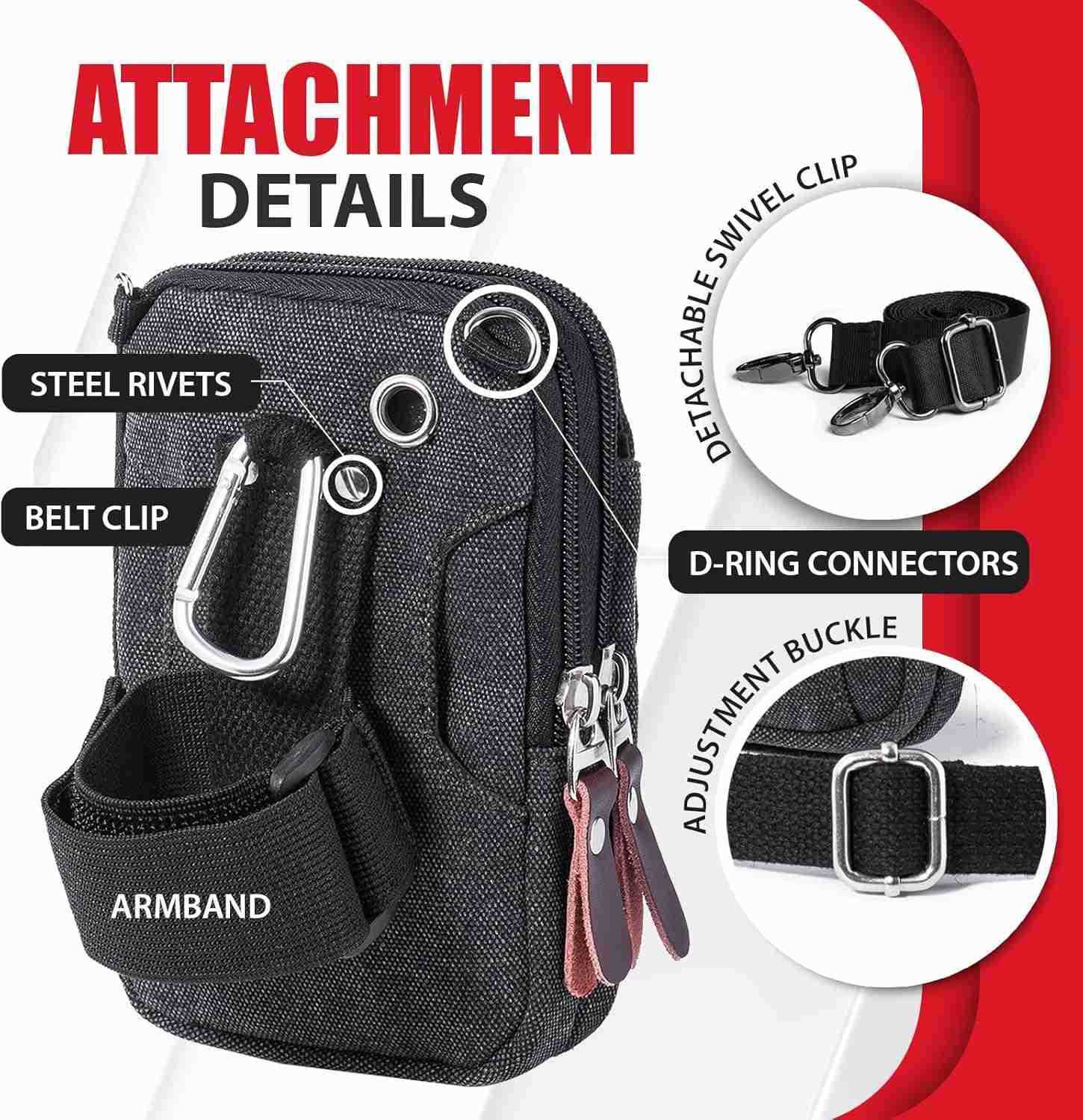 Canvas Phone Pouch for Men Small Crossbody Purse Shoulder Cell Phone Arm Bag Multifunction Carrier Belt Clip Holster Case Fit for iPhone 1615141312 Pr