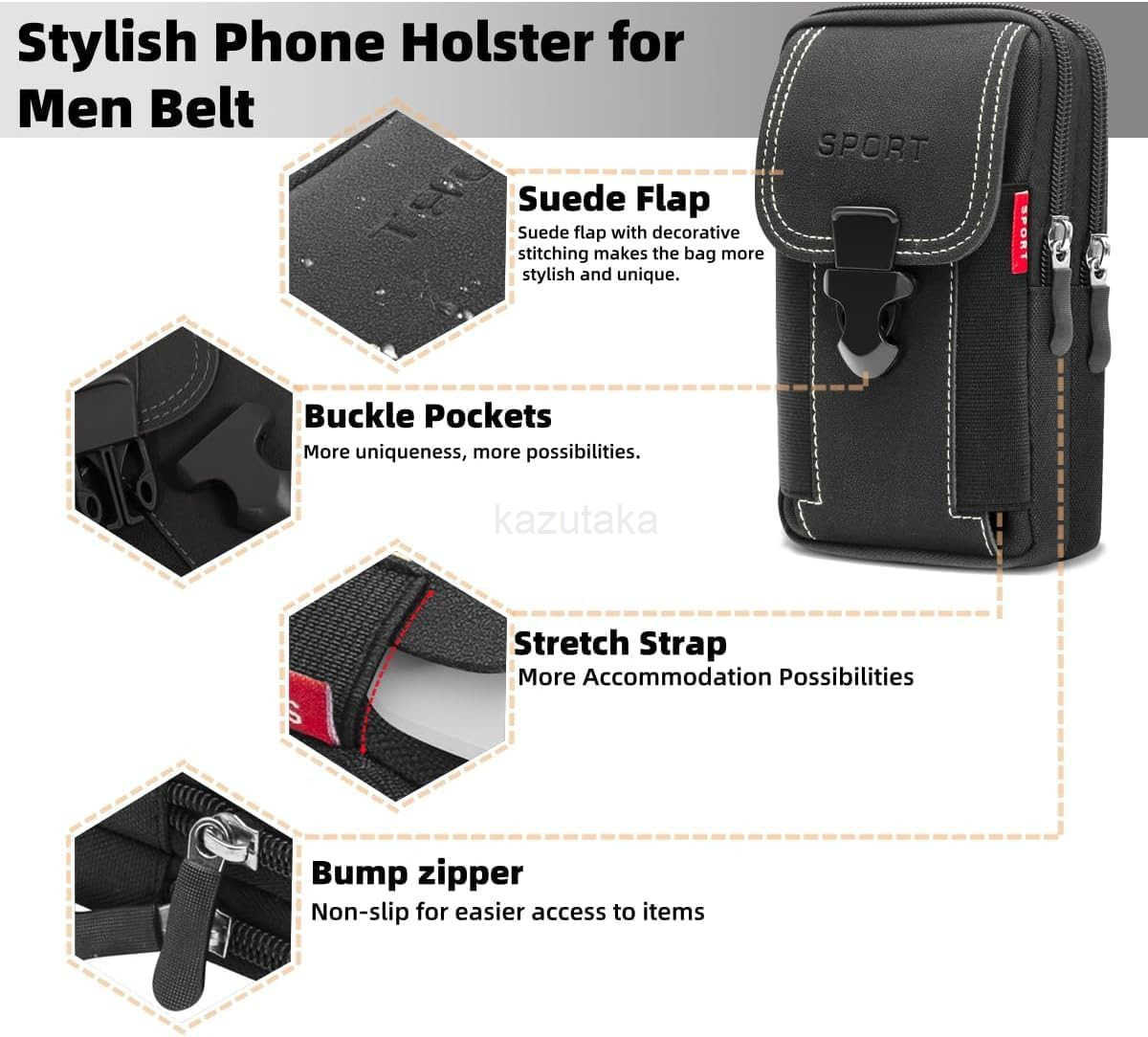 Phone Holster Pouce with Dual Case Bag for iPhone 16 15 14 13 12 11 Plus pro max Cell Phone Holder for Men Belt Tactical Holster Pouch Black Z250910