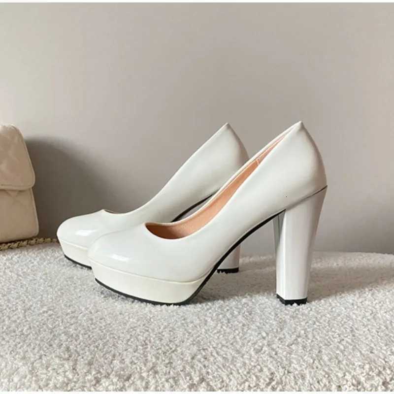 New High Heels Shoes Women White Wedding Shoes Thick High Heels Fashion Party Pumps Footwear Black Red Big Size 3442 W250910