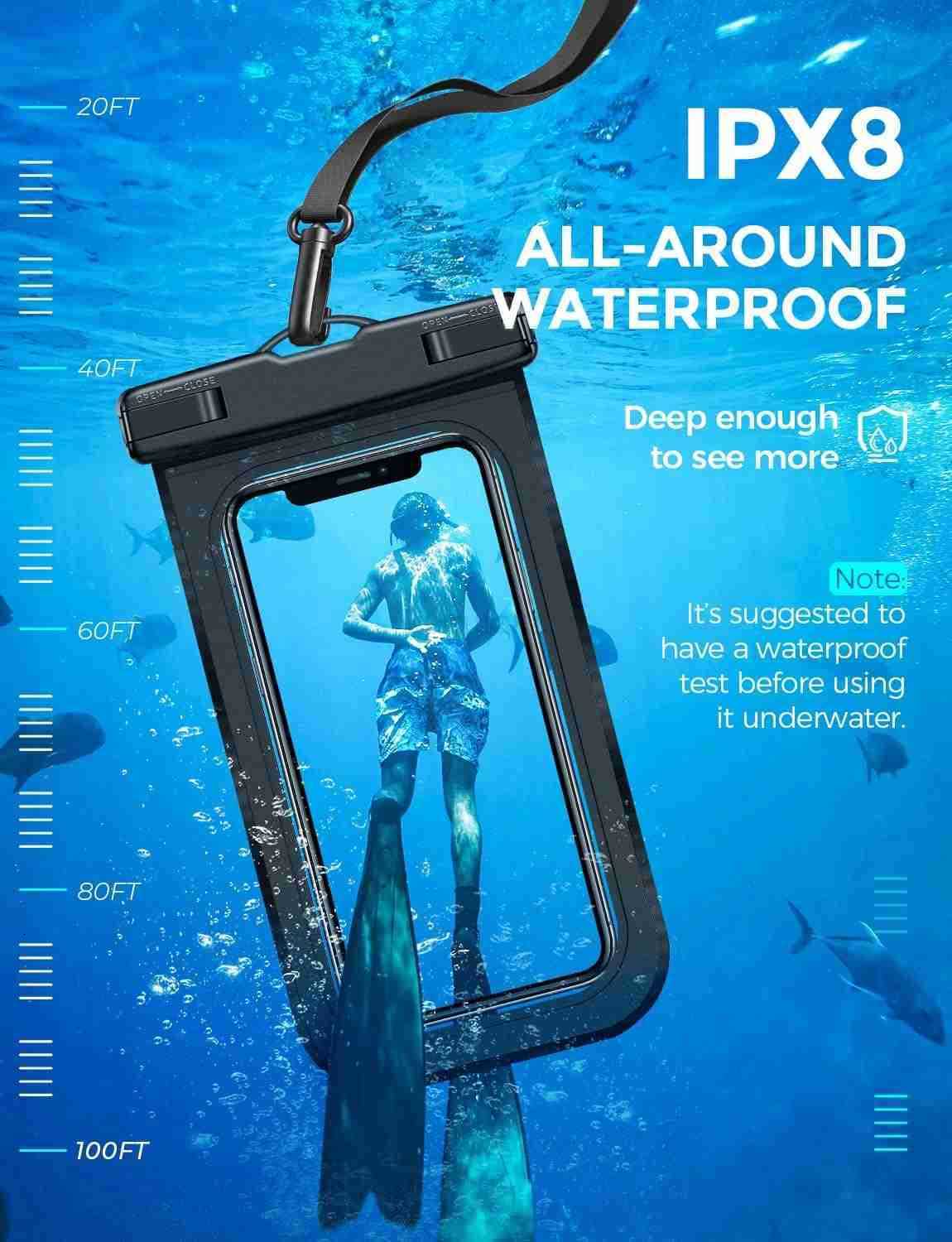 Waterproof Phone Pouch IP68 Floating Waterproof Phone Case Dry Bag Beach Cruise Essentials with Adjustable Lanyard for iPhone 16 Pro Max 15 Pro S24 S2