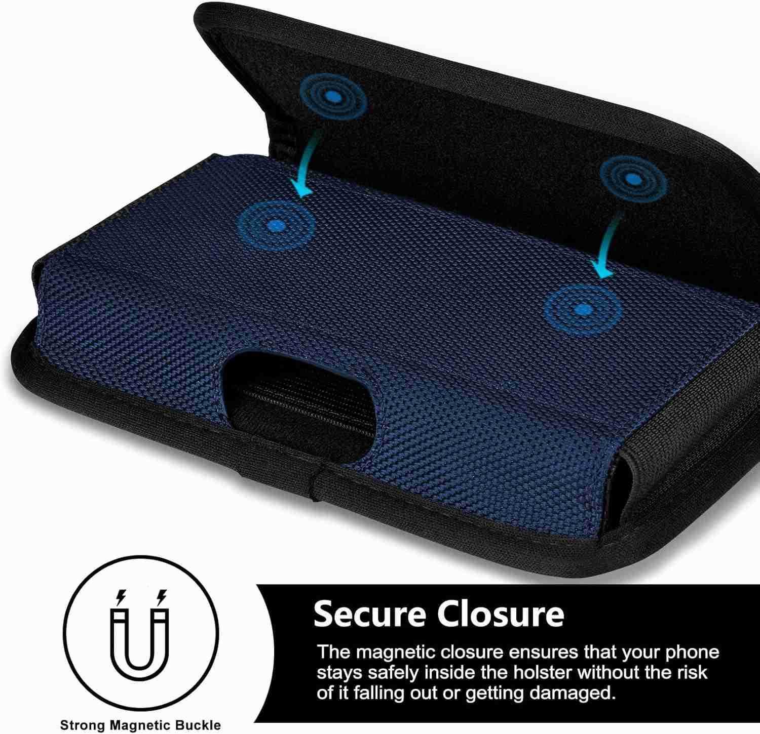 Rugged Nylon Holster Compatible with iPhone 1615141312 Pro Max Plus Models S24S23S21S20 FE Cell Phone Belt Holder for Men Blue XL Z250910