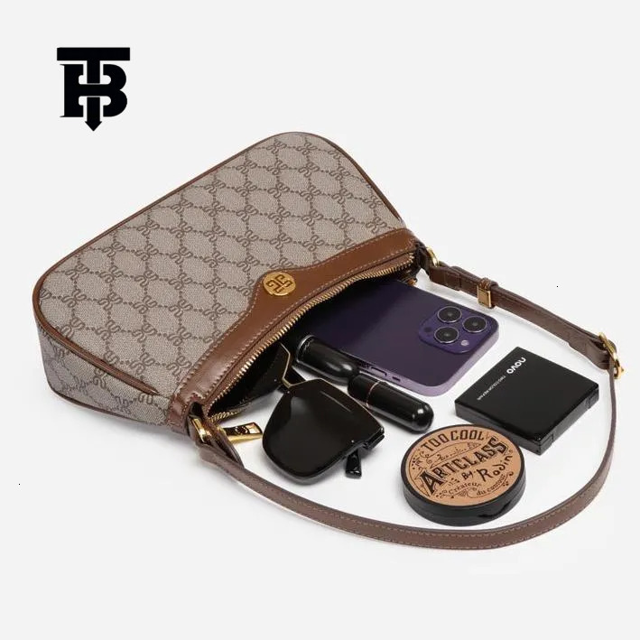 TB BHULAMTE 2025 Luxury Designer High-quality Women's Handbag Wallet Leather Versatile Metal Badge Letter Printing Black Classic Underarm Bag Mul