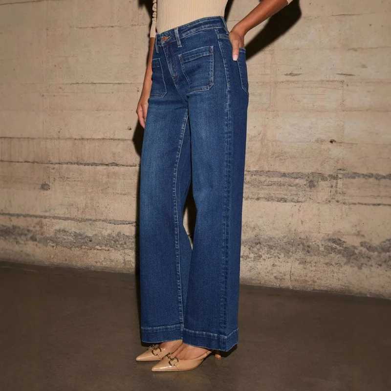 Womens New Europe and the United States HighWaisted Jeans Womens 2025 Spring Thin WideLeg Retro Temperament Straight Pants Z250910