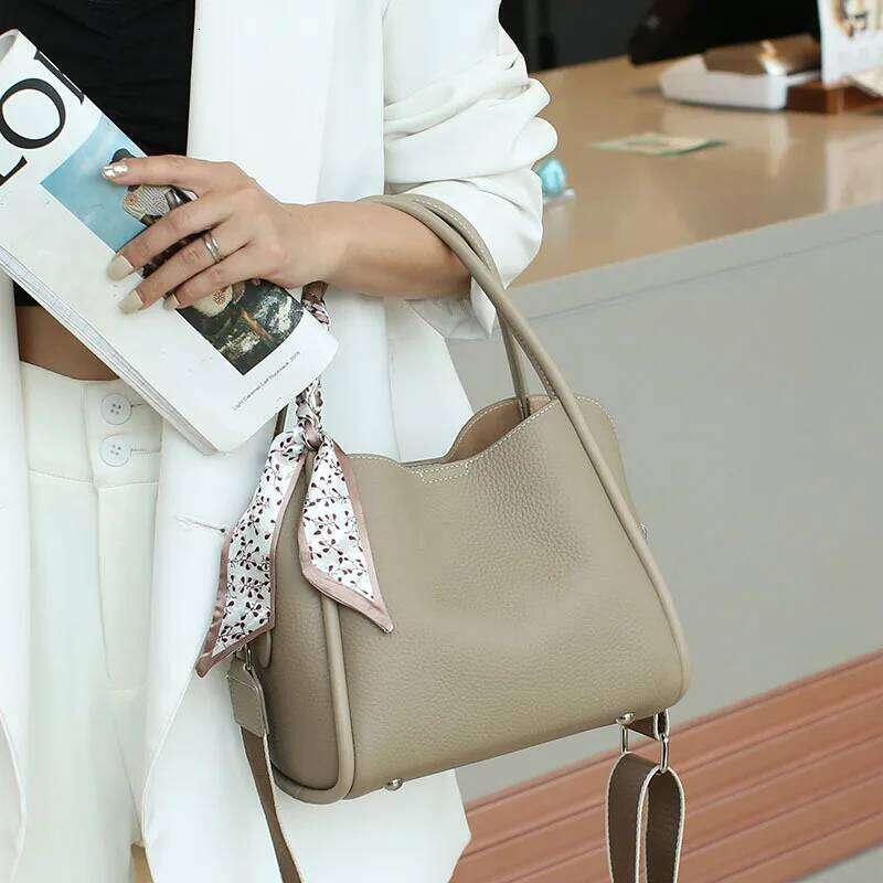 Luxury bag YA NA TARI Female genuine cow leather for women blue Handbag New Crossbody Bucket Bag Shoulder tote medium