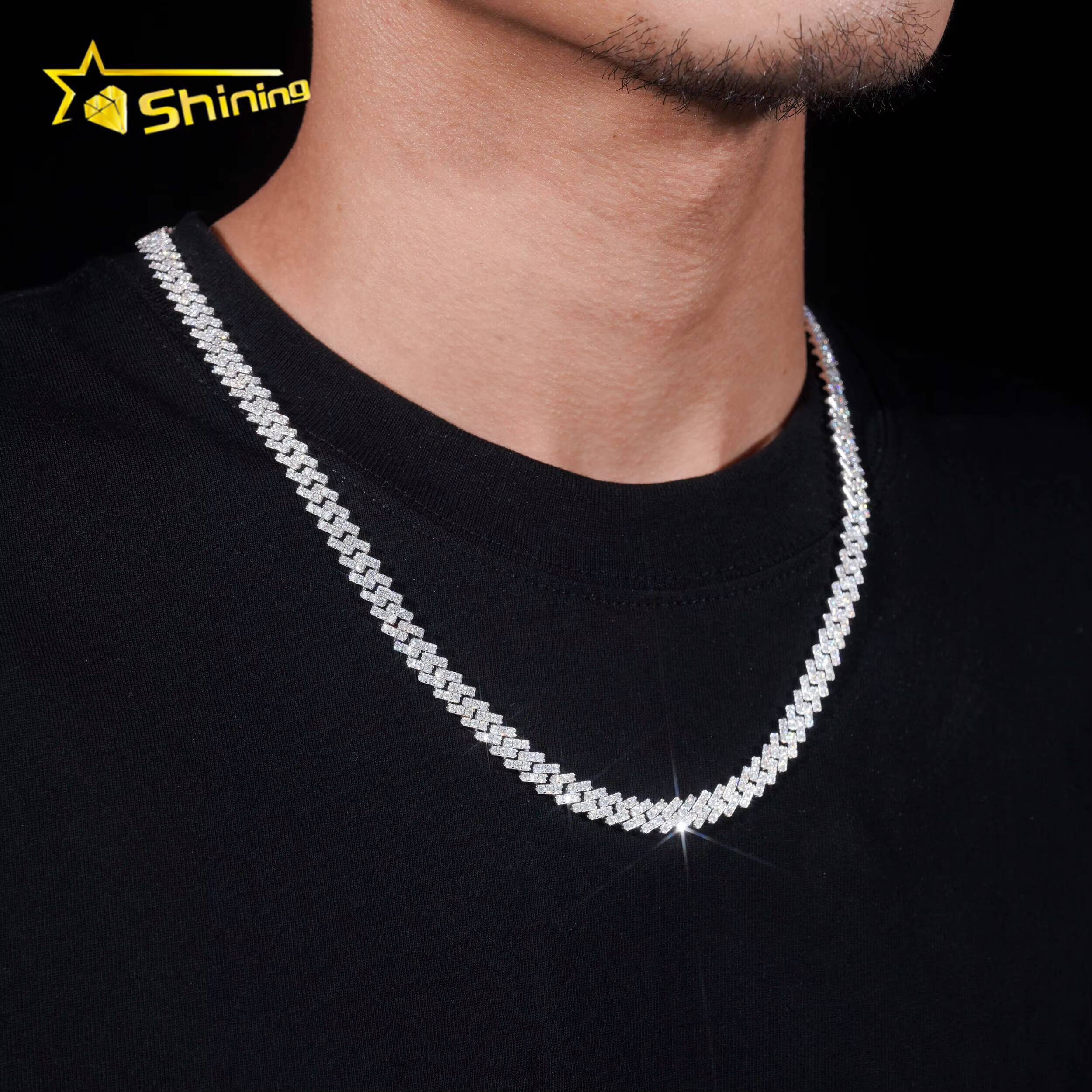 Hip Hop Jewelry 8mm One Row Classic Solid 925 Sterling Silver Men Necklace Iced Out VVS Moissanite Cuban Link Chain Necklaces