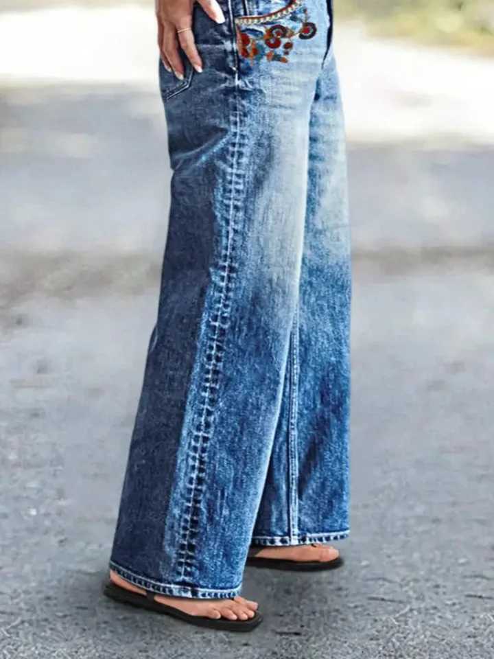 HMEWomens straightleg highwaisted loosefit buckle wash denim jeans retro style loose straightleg fit highquality Z250910