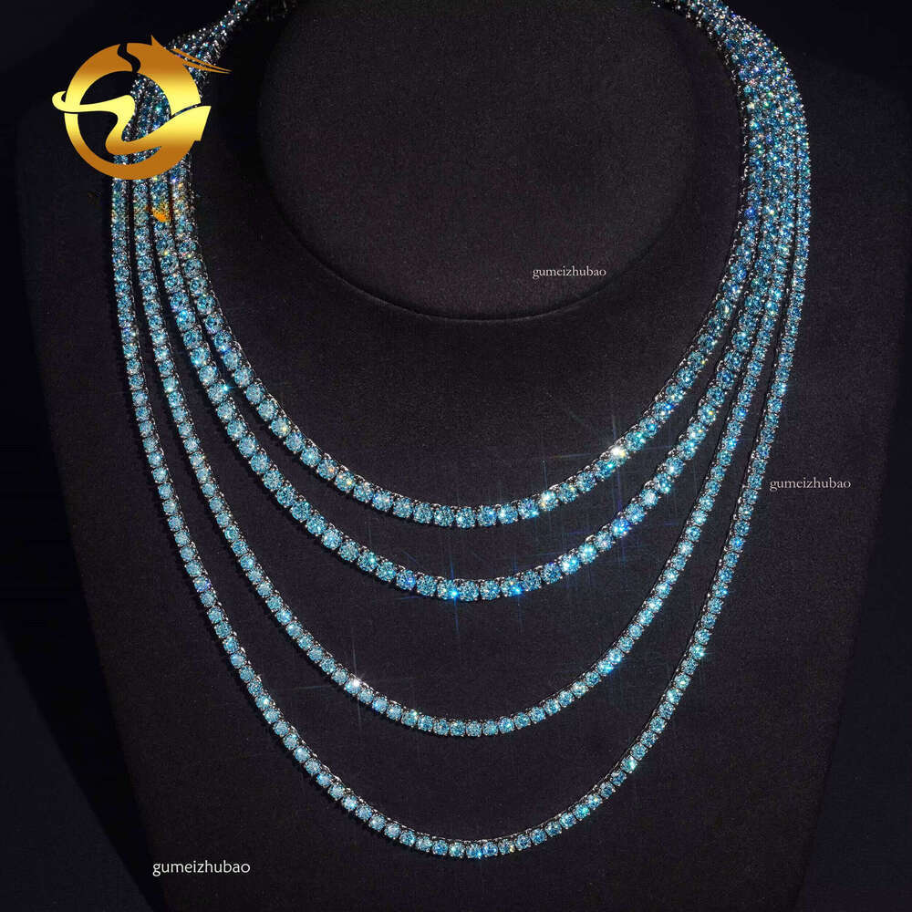 Ice crystal senior designer style Hip-Hop Tennis Chain Jewelry 3mm 4mm Aquamarine Blue Chrysolite Necklace