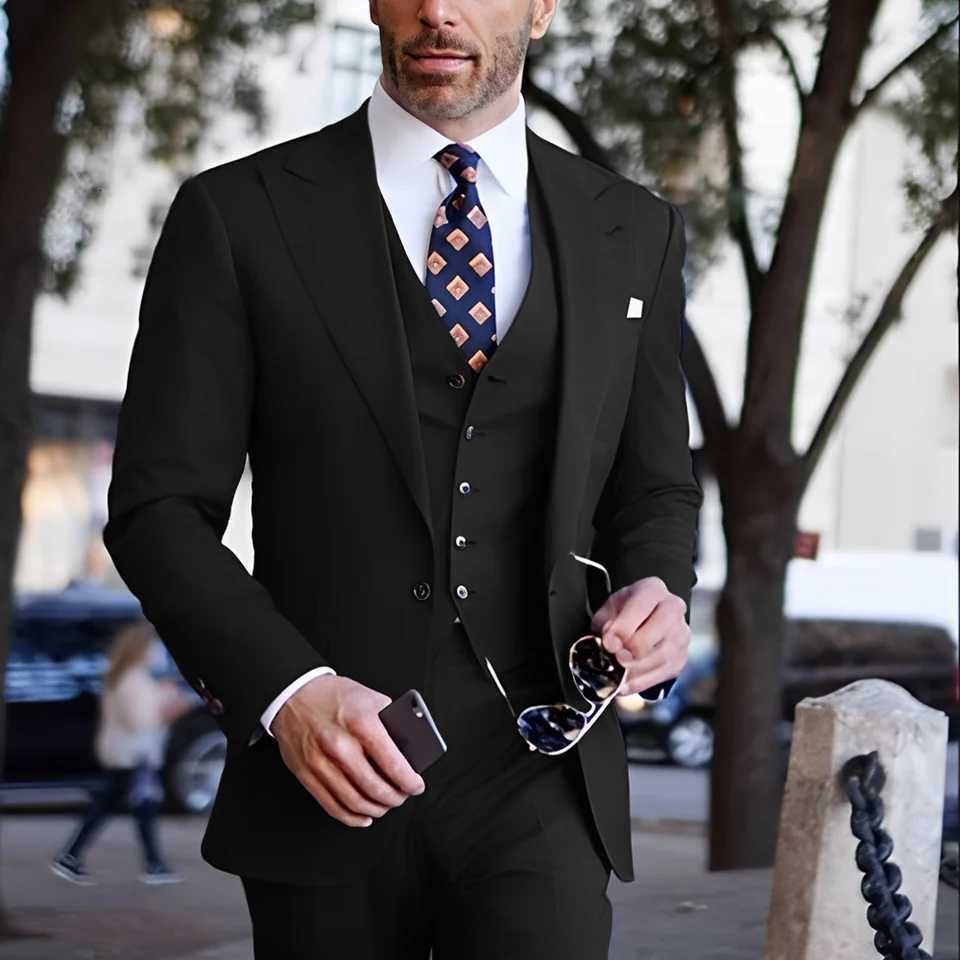 Blue Formal Mens Suit 3 Piece Set Slim Fit Jacket Pants Vest Wedding Groom TailorMade Tuxedo Blazer XS5XL W250910