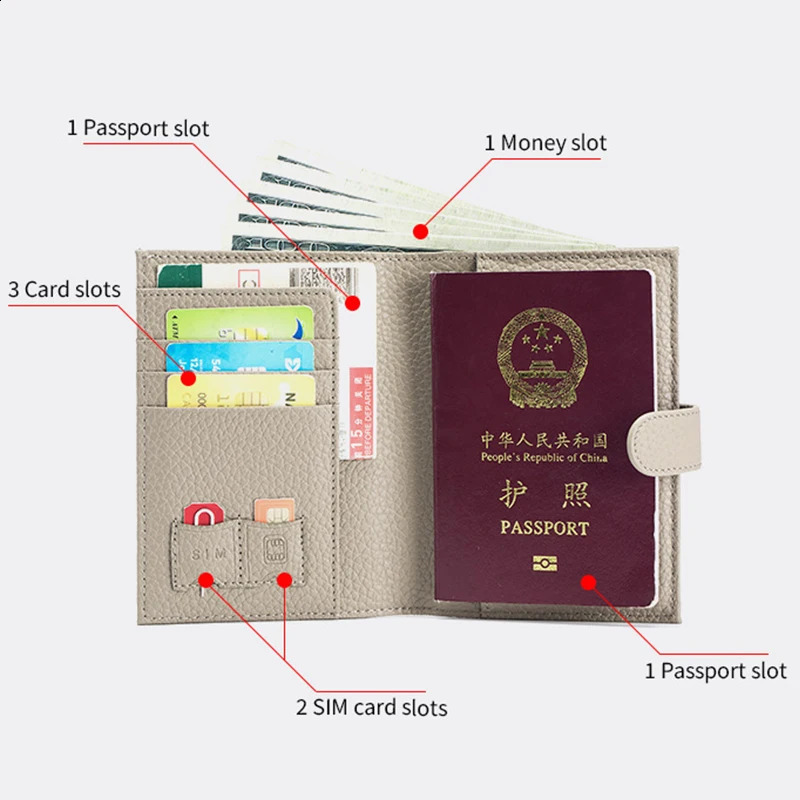 Genuine Cow Leather Passport Holder Travel Wallet with Zipper Pocket Card Holder RFID Blocking Bifold Wallet for Men and Women250906