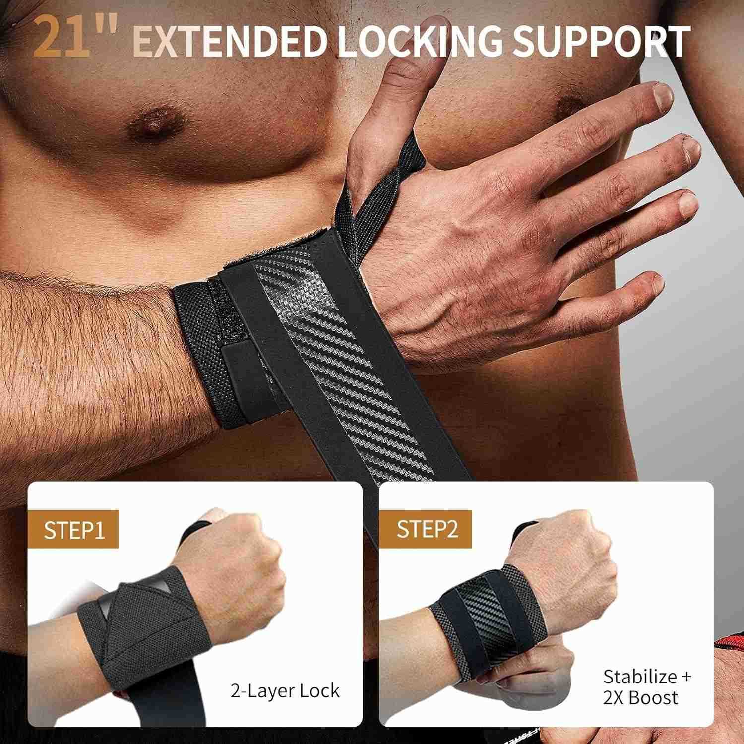 DoubleLayer Reinforced Wrist Wraps for Weightlifting Men Women Thumb Loop Design for Powerlifting Crossfit Bodybuilding Deadlifting Fits Both Hands W2