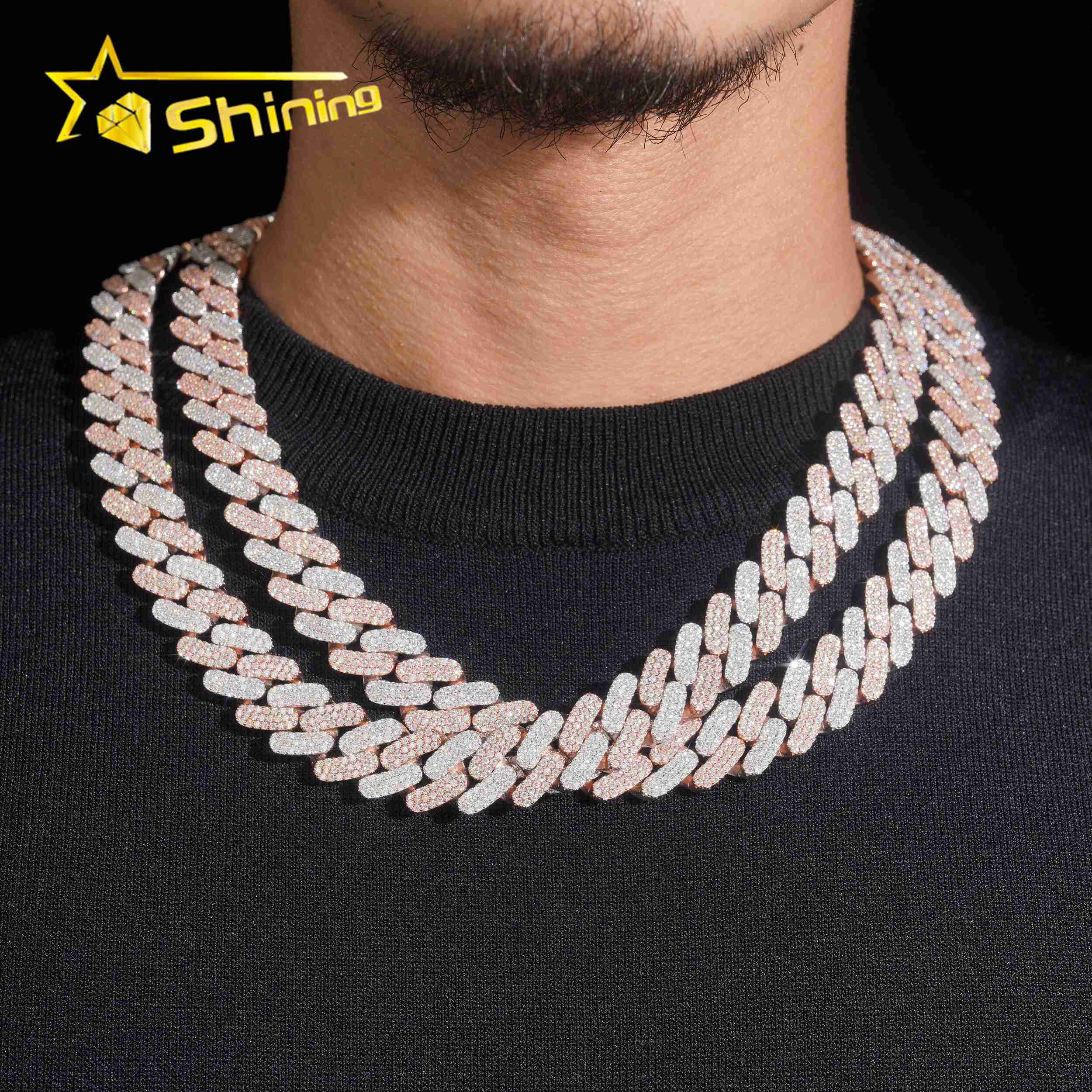 Pass Diamond Tester Hip Hop Jewelry 16mm 3 Rows 925 Sterling Silver Men Necklace Miami Iced Out Moissanite Cuban Link Chain