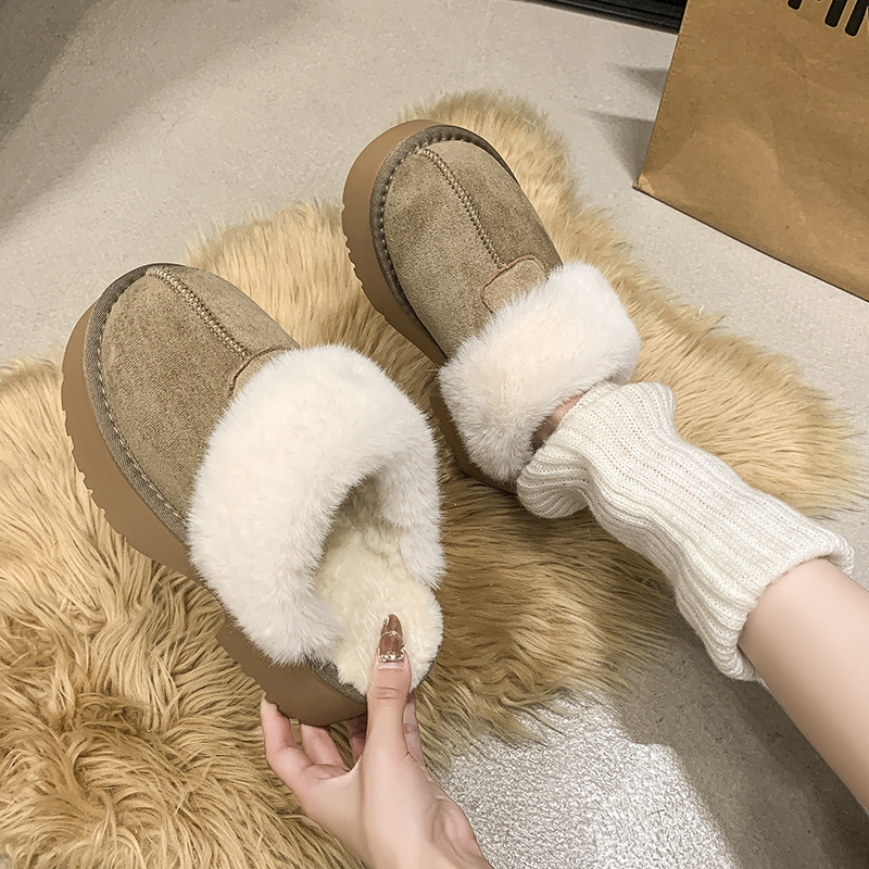 Designer Shoes Baotou Platform Cotton 2025 new for Women Outdoor Wear Thick Casual Fleece Lined High Heel Furry Slippers