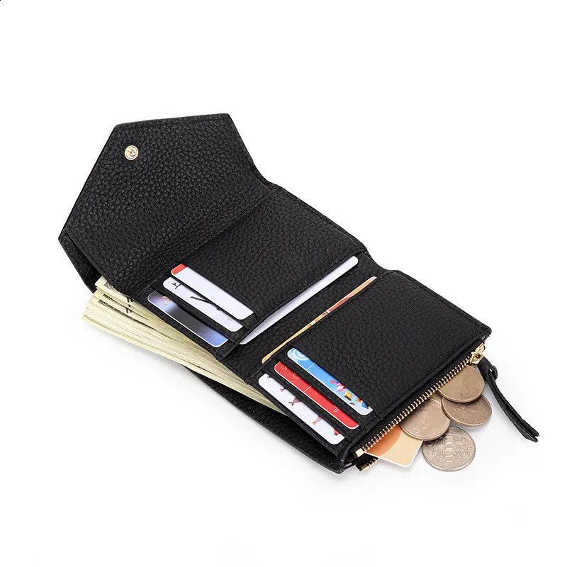 Free Custom Genuine Leather Womens Foldable Cowhide Short Wallet Fashion Envelope Triple Fold Purse Wallet250906