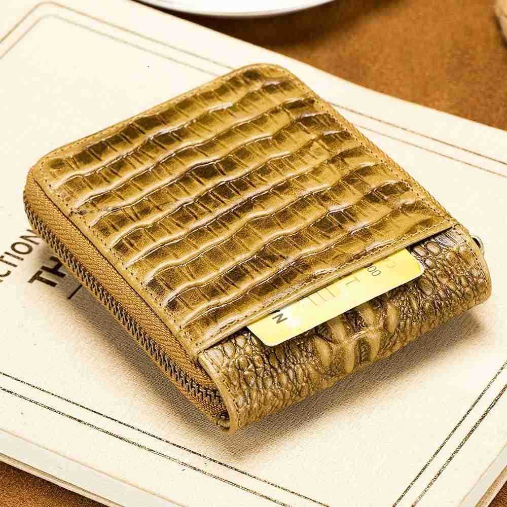 Crocodile patterned wallet Genuine Leather Wallet for Men Large Capacity ID Window Card Case with Zip Coin Pocket BrownZ250910