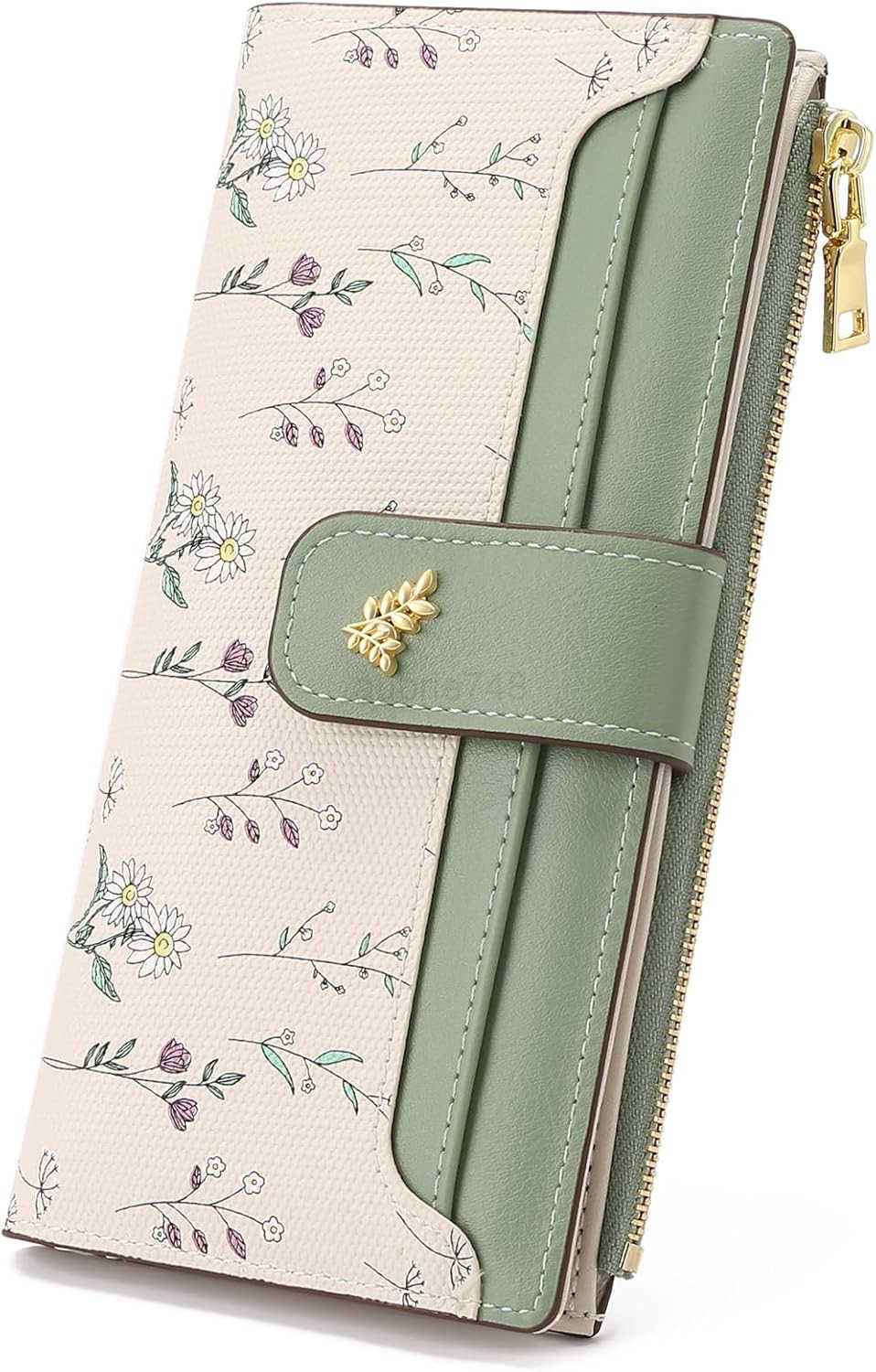 Womens Wallet Slim Thin RFID Blocking Floral Vegan Leather Card Holder Bifold Long Ladies Wallet with Zipper PocketZ250910