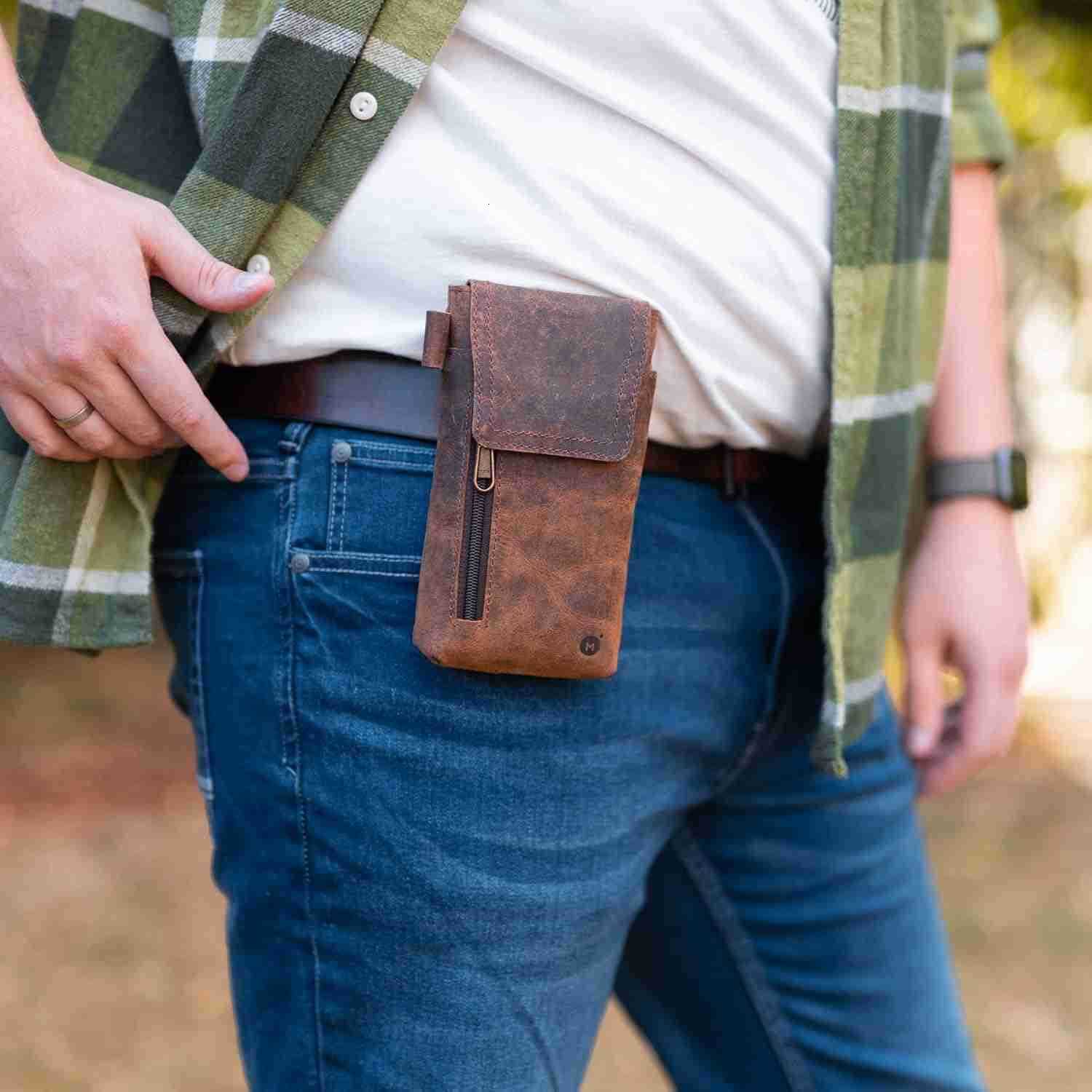 Leather Cell Phone Holster Genuine FullGrain Buffalo Leather Secure Durable Phone Belt Holder 7H x 35 W Z250910