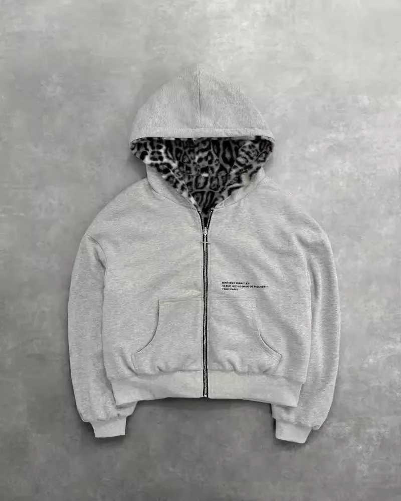 Y2k clothing Gothic leopard print doublesided oversized hoodie mens retro fashion loose zipper long slved sweatshirt X250910