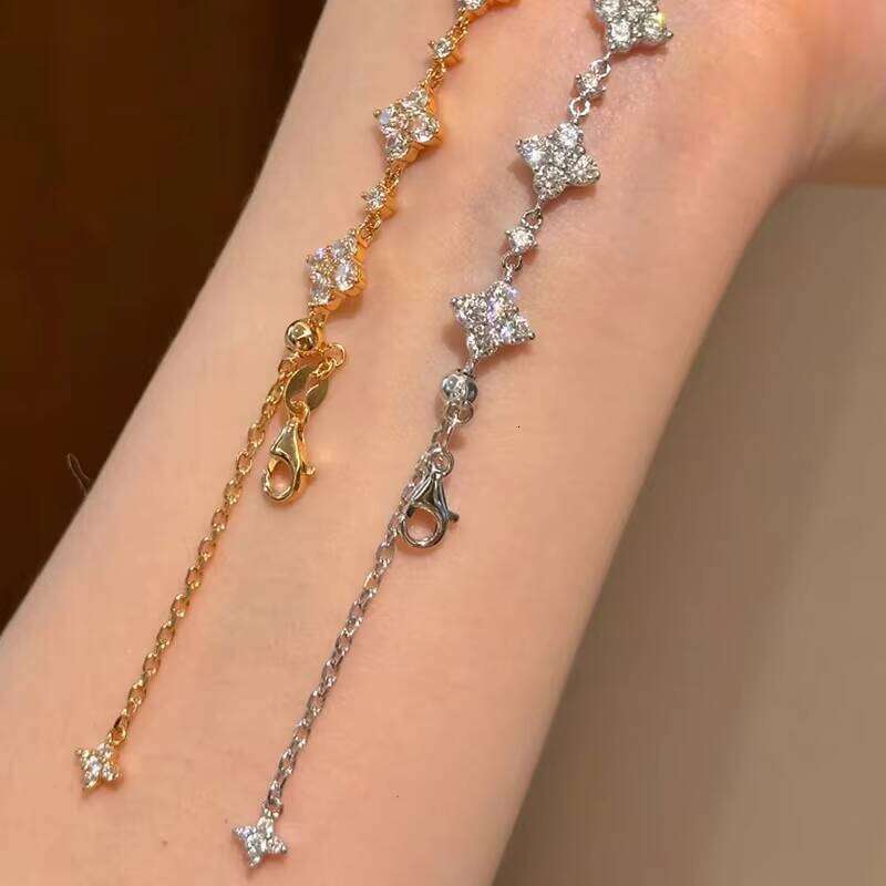 Sier Moissanite 4-leaf Clover Bracelet Hypoallergenic Lucky Charm Jewelry for Women