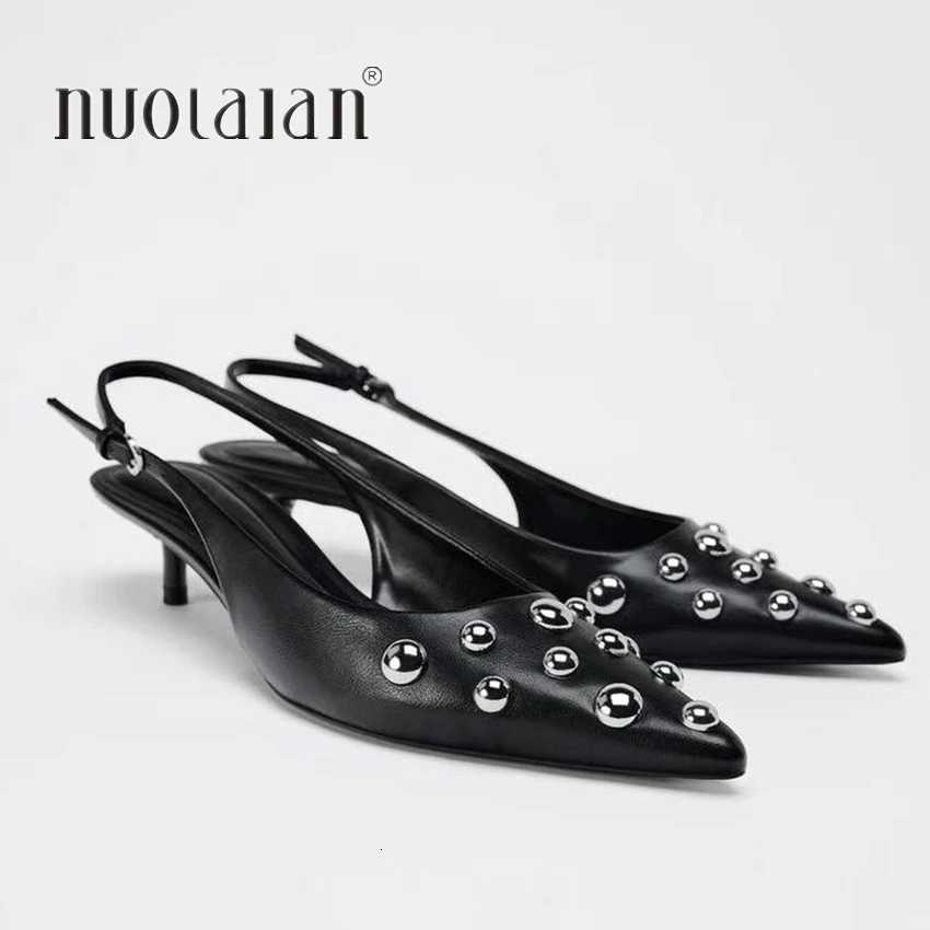 2025 Spring New Brand Women Sandal Fashion Rivet Pointed Toe Ladies Elegant Slingback Shoes Thin High Heel Pumps W250910