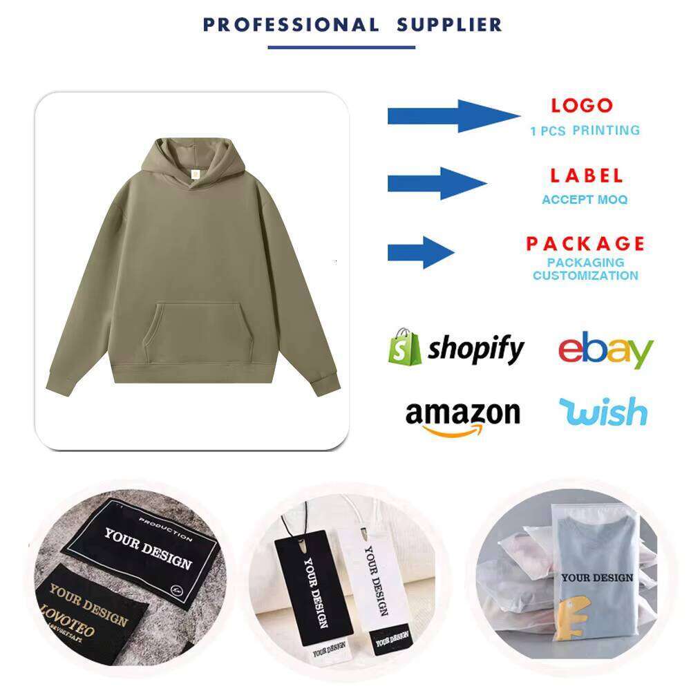 Logo Printed 480g High-Quality Heavyweight Wool Oversized Men's Hoodie