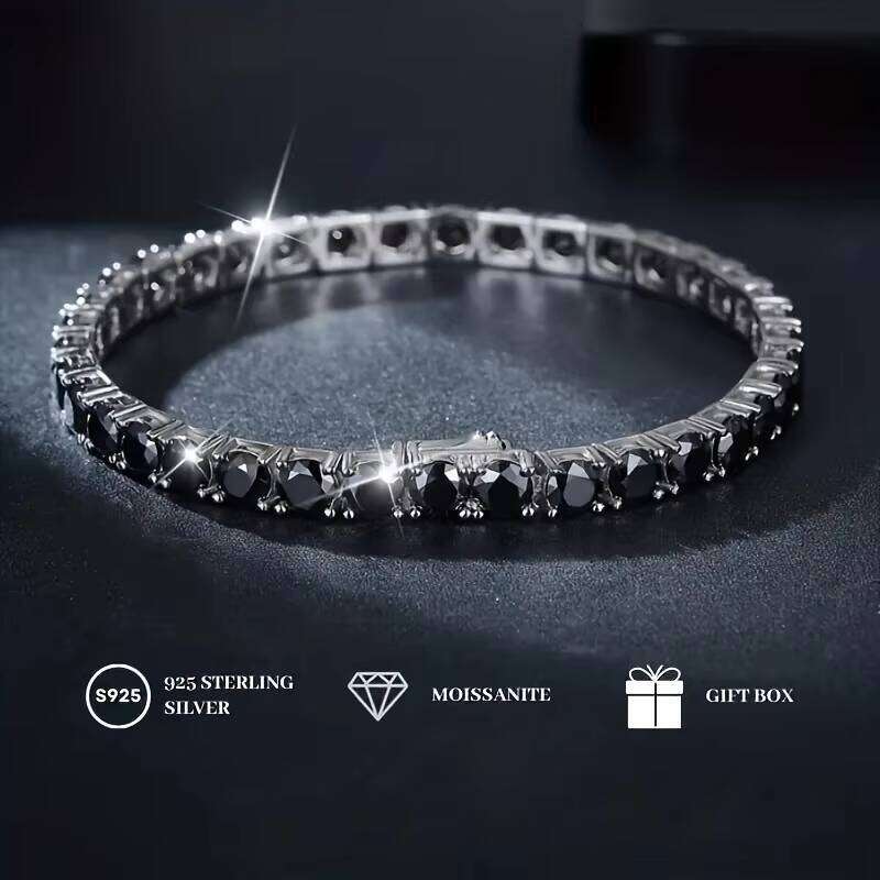 Black Moissanite Bracelet Men's Full Dia S Sterling Sier Light Simple Tennis Chain