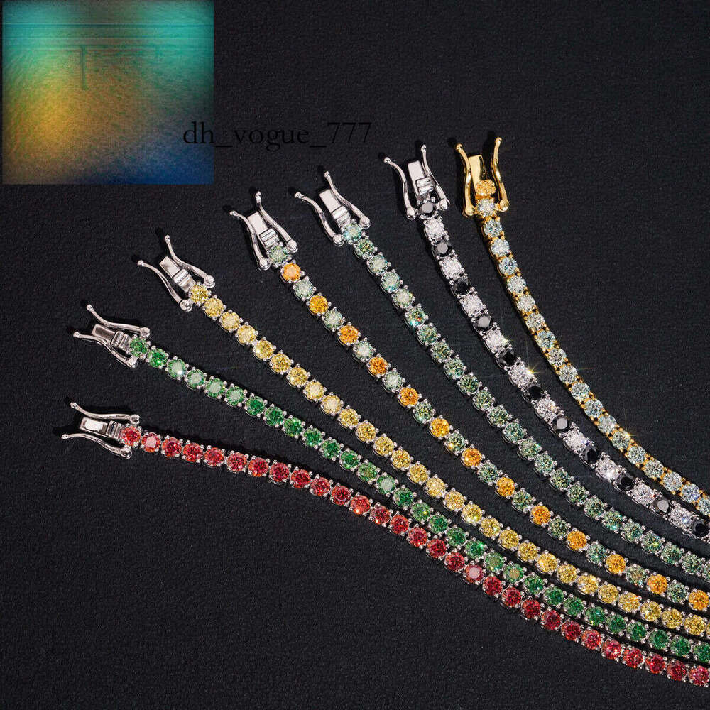 PassTetser 3mm Round Cut Colorful Silicon Stone for Women and Men Sier Tennis Bracelet Hip Hop Jewelry