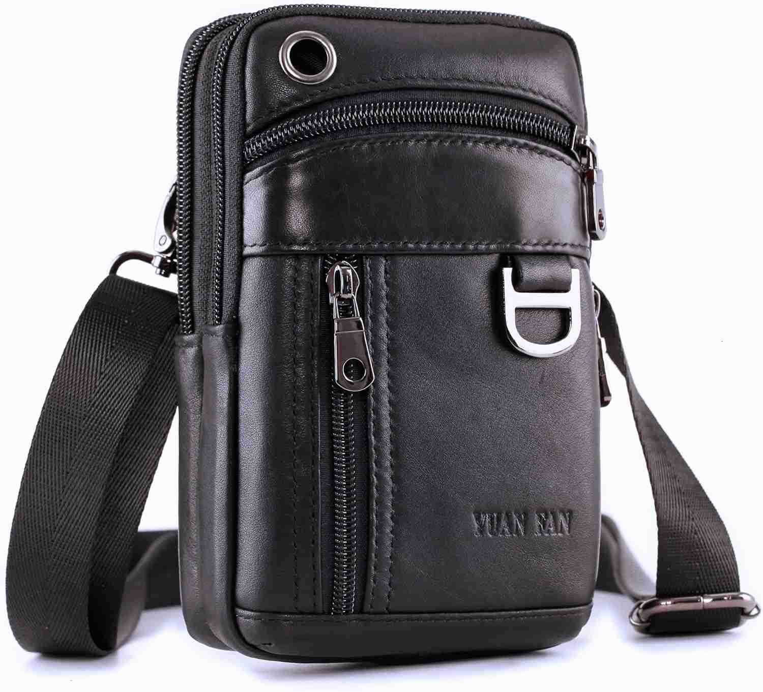 Mens Leather Cell Phone Holster Vertical Belt Clip Cellphone PouchPurse Waist Bag compatible with iPhone Google Zipper Storage Phone Bag for WorkHike 