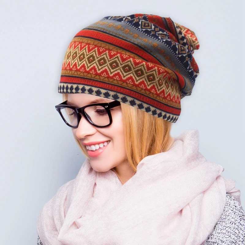 Ethnic Sty Slouchy Beanies Hat Fashion Cololock Hair Cover Sklies s Wen Men Holiday Casual Scarf Hats Autumn Winter G250910