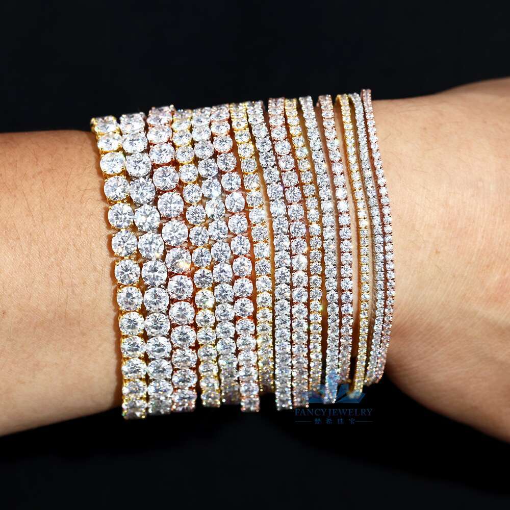 Sier D VVS Moissanite Tennis Women Various Sizes 2mm-6.5mm Gold Plated Bracelet Bangle for Gift or Wedding