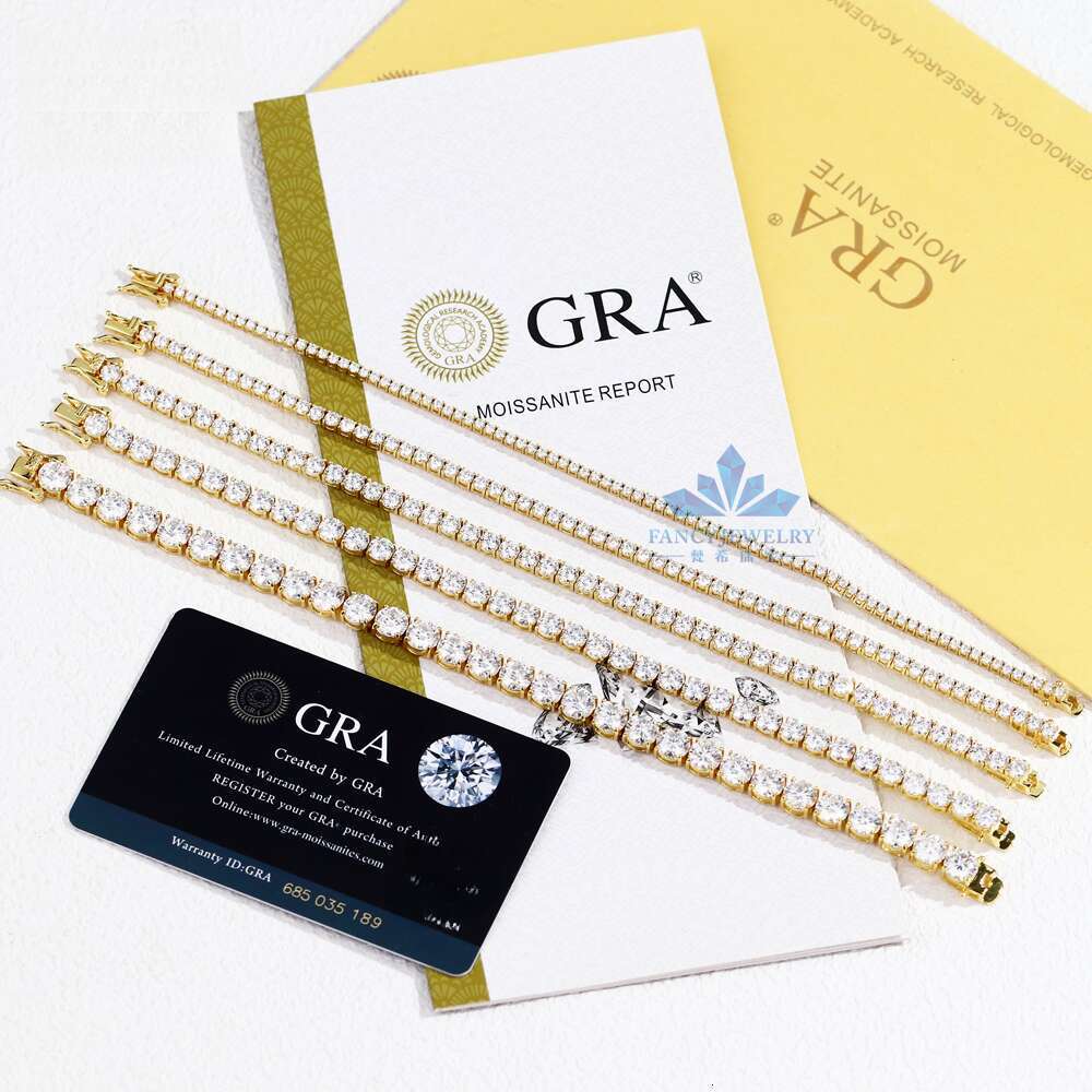 Sier D VVS Moissanite Tennis Women Various Sizes 2mm-6.5mm Gold Plated Bracelet Bangle for Gift or Wedding