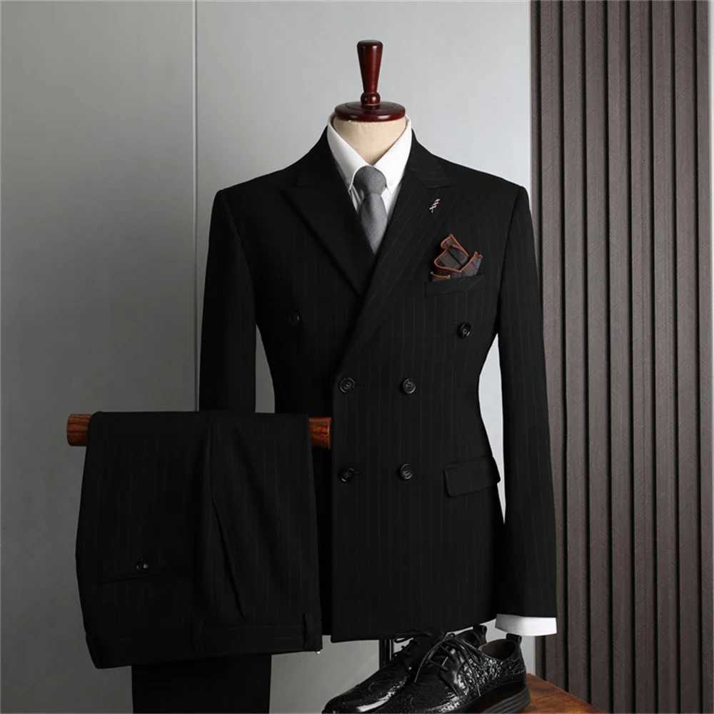 Mens Formal Suit Set Double Breasted Blazer with Matching Pants Slim Fitting Tuxedo Business Suits 2 Pieces Fashion W250910