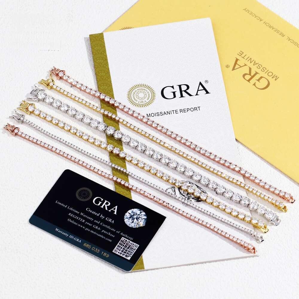 Fancy D Color White Moissanite Tennis Bracelet 2mm-6mm Brilliant Cut Dia S Gold Plated Wholesale Price