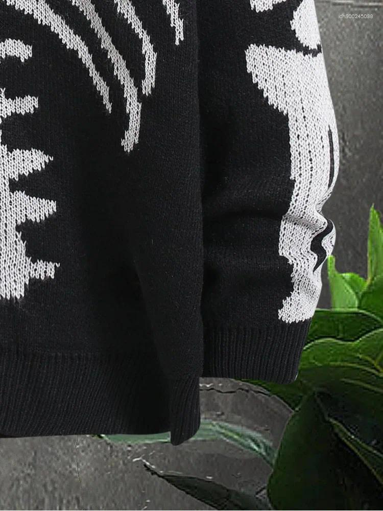 Men's Sweaters Skeleton Pattern Cardigan Gothic Long Sleeve Unisex Outwear Knitted Coats