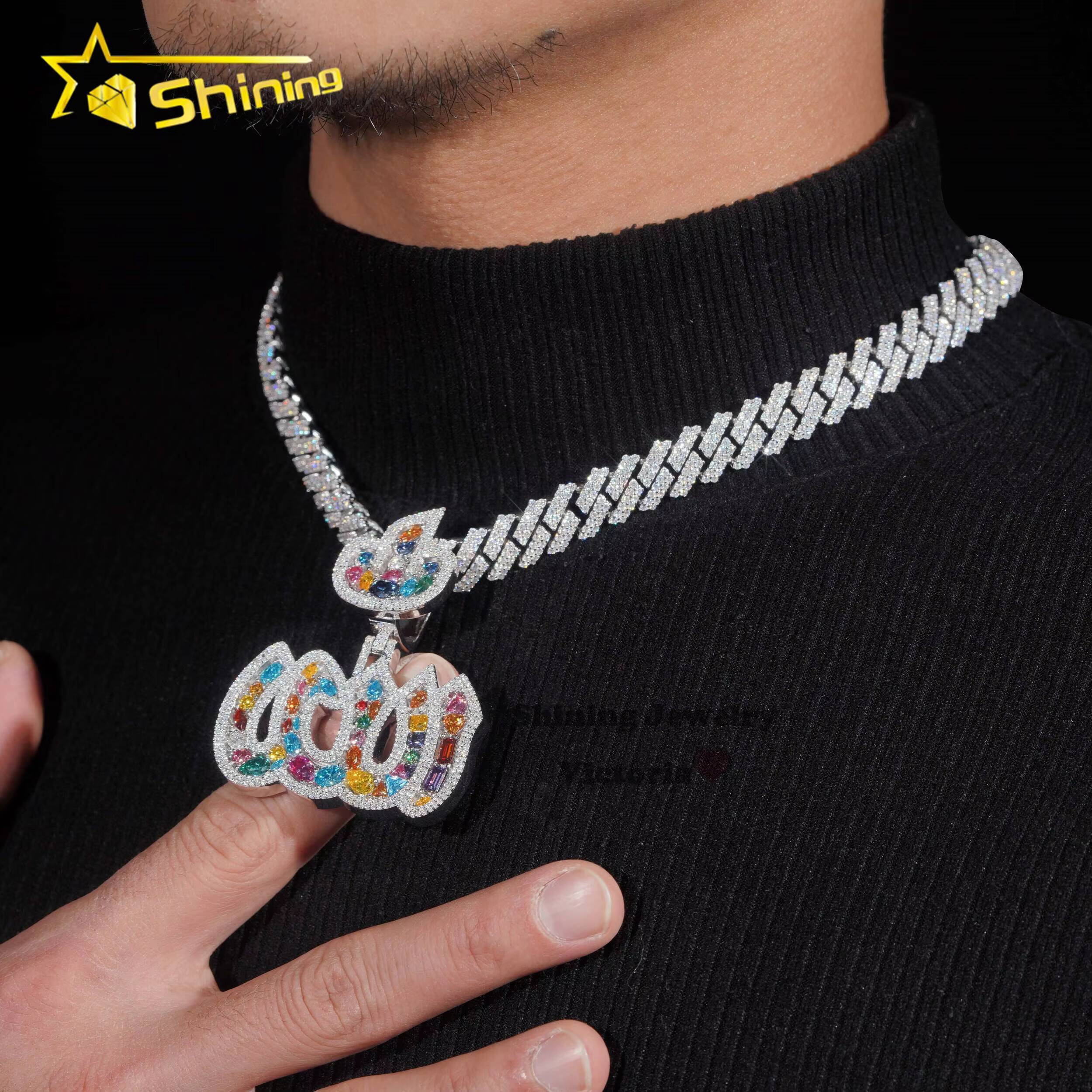 Custom Iced Out 925 Silver Fashion Jewelry Pendants Charms Hip Hop Soild 2 VVS Moissanite Colorful Diamond Fire Allah Pendant