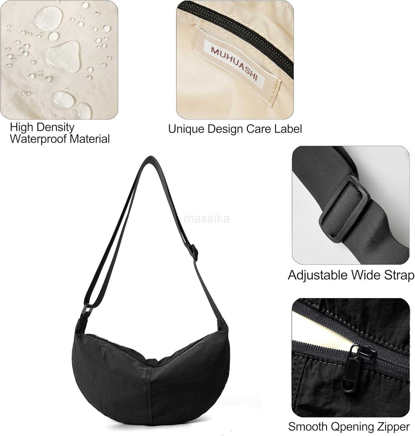 Nylon Crossbody Bag For Women Men Casual Lightweight Crescent Shoulder Hobo Purse With Wide Adjustable Strap M250910