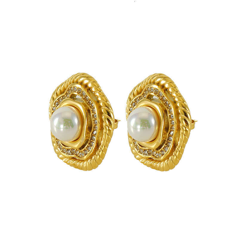 New Titanium Steel for Women INS Style Elegant Niche Design Pearl Studs High-end Rhinestone Earrings