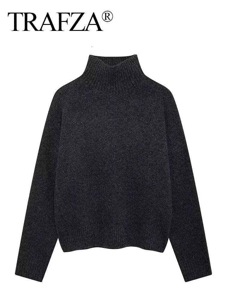 TRAFZA Vintage Bury Turtleneck Sweater Casual Long Sleeve Knitted Pullover Autumn Winter Women Solid Warm Knitwear dongdumaoyi