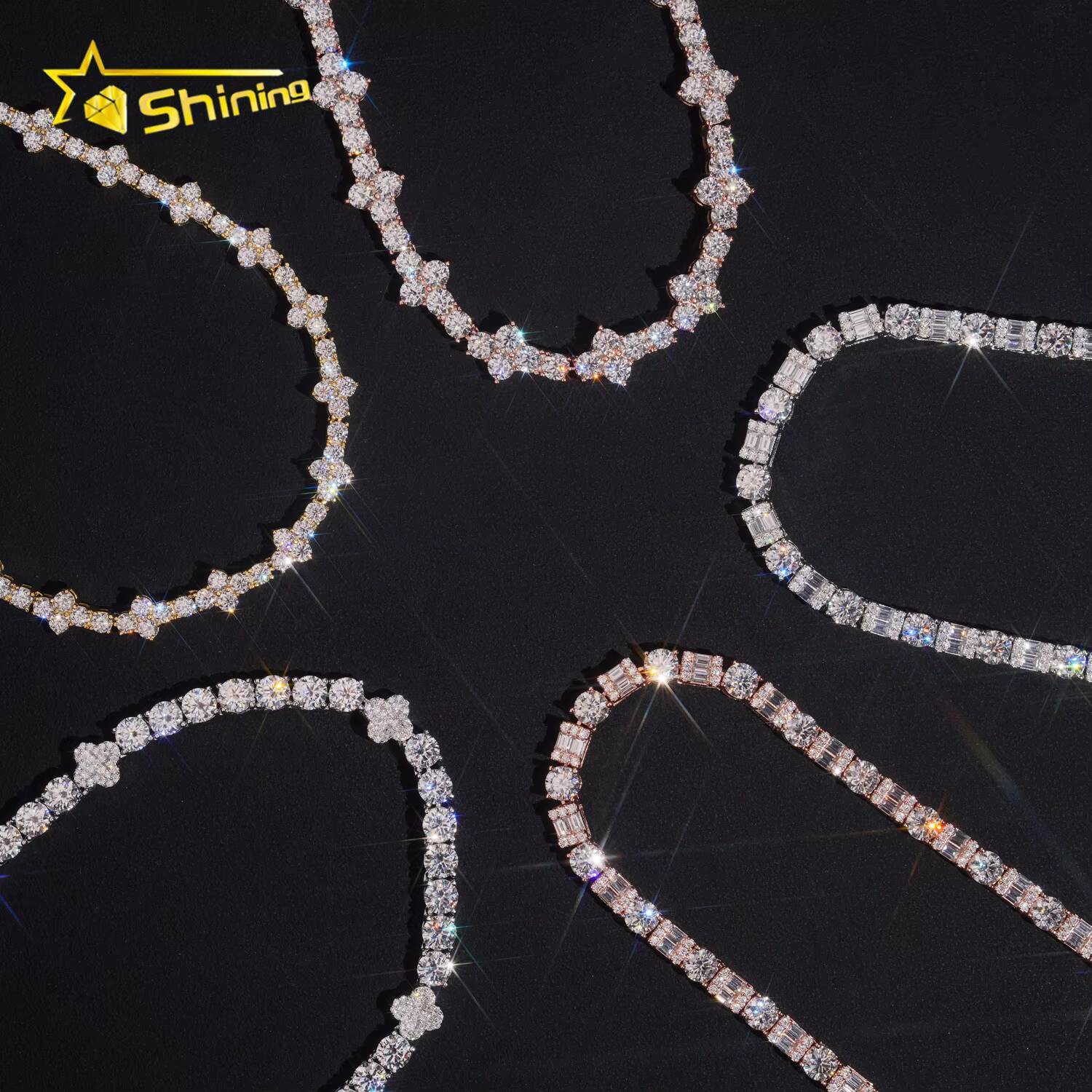 Hip Hop Fancy Design 925 Silver Tennis Moissanite Chain Custom GRA Certificated Pass Diamond Tester Moissanite Necklaces