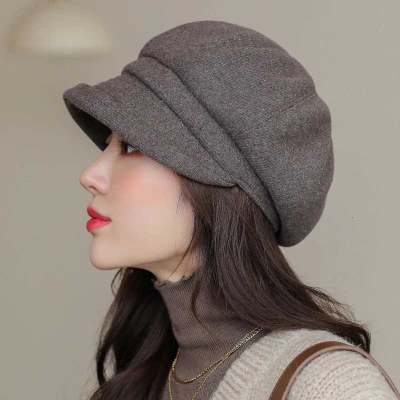 Wens Beret Hat Trendy Japanese Sty Furry Octagon Chic Thick Warm Rold Brim Solid Color Autumn Winter Daily Casual G250910