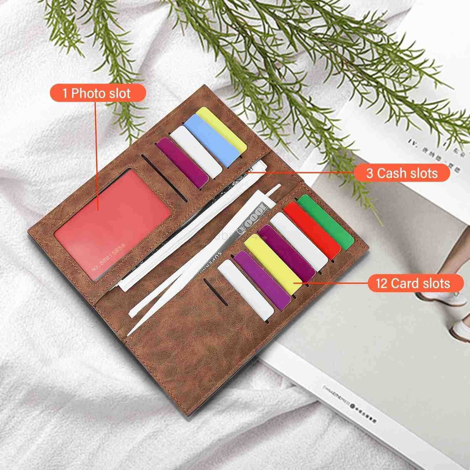 Mens Wallet PU Leather Card Wallet Card Holder Wallet with Multiple Card Slots for Men Long Bifold Travel Wallet Slim Wallet with ID Window for Travel
