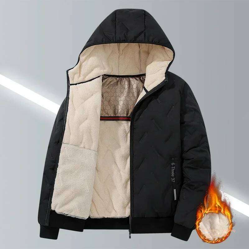 2024 Mens Imitation Wool Cotton Jacket Thick Warm Plus Size Loose Casual Versatile Solid Color Simple Fleece Hooded Coats Men