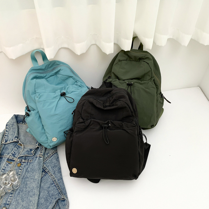 Waterproof Nylon Fabric Unisex Simple Artistic Lightweight Large Capacity Middle School Student Backpack Burden-Reducing