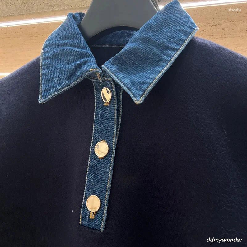 Women's Loose Knit Pullover Sweater - Denim Detail Collar, Long Sleeve Autumn/Winter Top ddmywonder ddmywonder