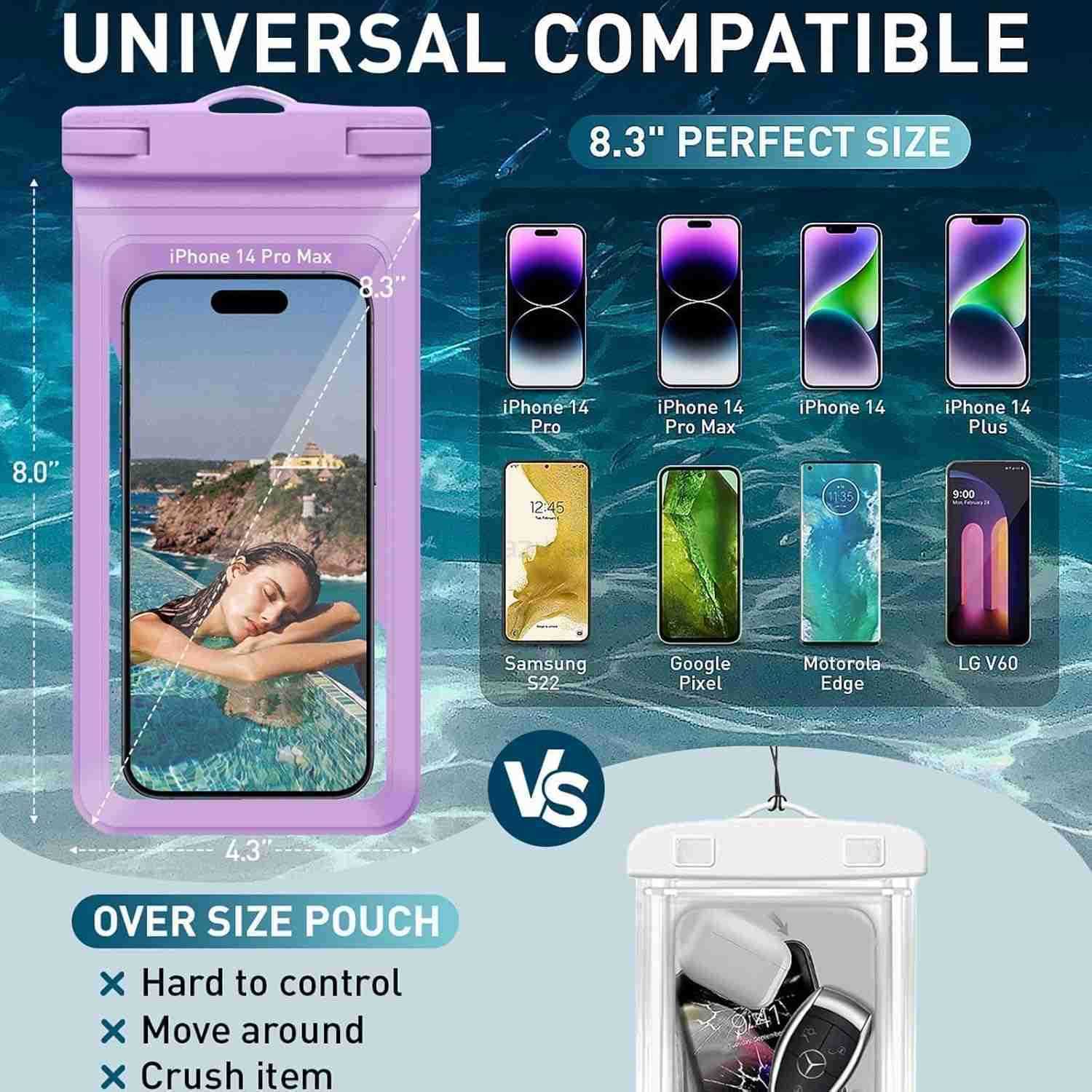 Waterproof Phone Pouch with Inside Card Bag Large Waterproof Case for iPhone 16 15 14 13 Pro MaxIPX8 Certified Lightweigt Cellphone Dry Bag Beach Crui
