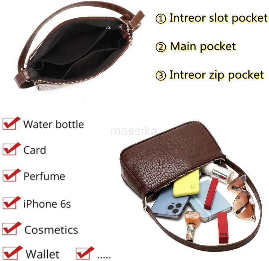 Small Purse for Women Adjustable Shoulder Bags Crocodile Pattern Clutch Purse with Zipper Closure Retro M250910