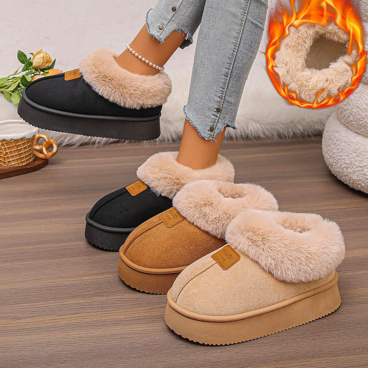 Large size autumn new women's fur snow boots non slip cotton boots thickened wool lining height increasing warm cotton shoes