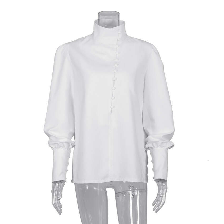 Spring New Women's Long Sleeve Chinese Style Stand Collar Elegant Commuter Casual Fashion Professional White Shirt B3