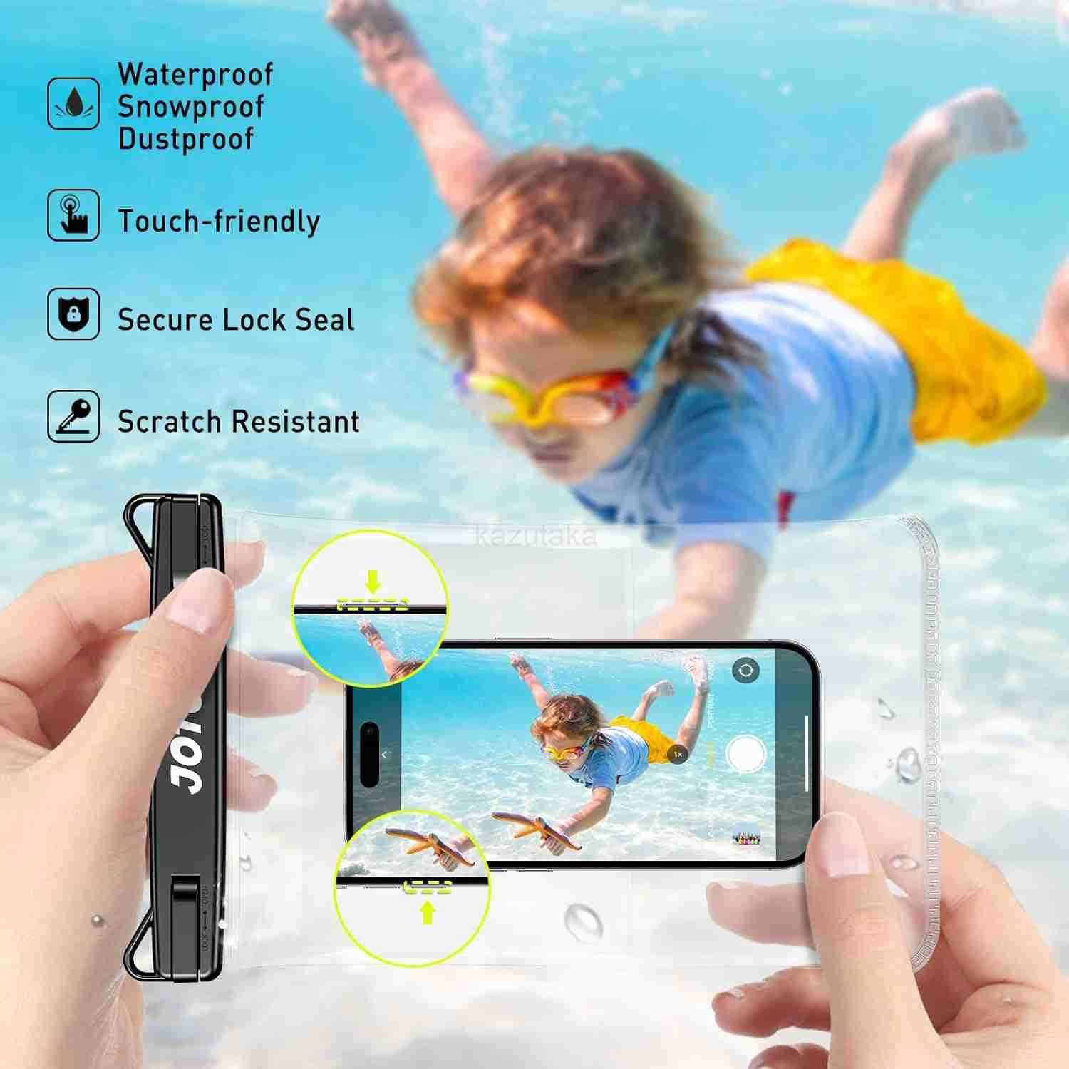 2 Pack Large Waterproof Phone Pouch Bag IPX8 Big Underwater Dry Bag with Lanyard for iPhone 16 15 14 Plus Pro Max S24 S23 Ultra Airpods Cash CARD Esse